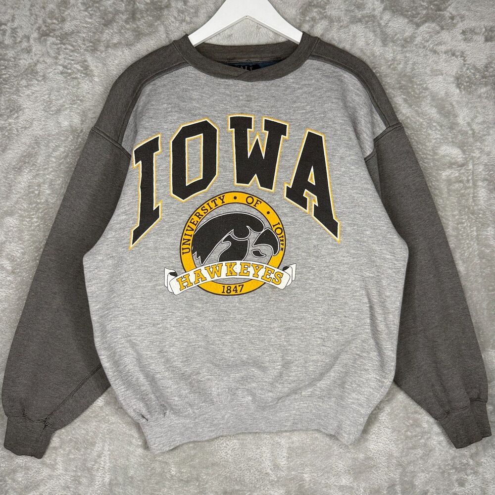 Vtg Iowa Hawkeyes Sweatshirt Mens Medium 2 Toned Grey Galt Crew University Logo